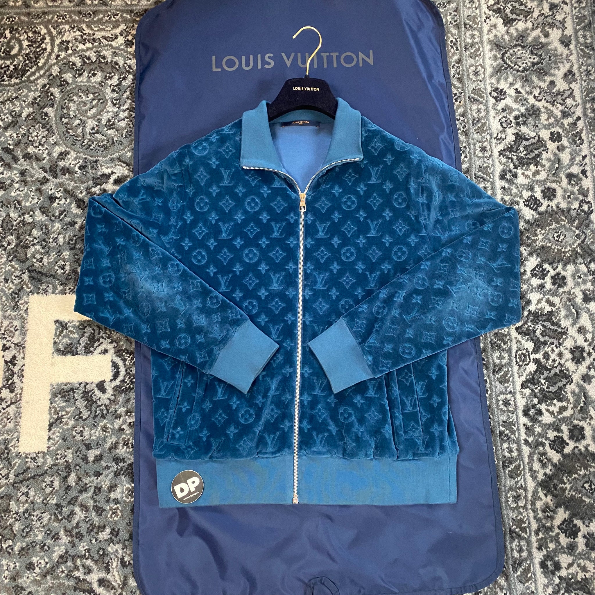 LOUIS VUITTON 2018 blue LV monogram cotton velour zip up track